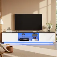 UnboxG TV-Board Weiß 160 cm mit LED-Beleuchtung – TV-Schrank mit Glasfach, offenem & Stauraum, modernes TV-Möbel 160×22×35 cm