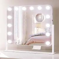Sonni 50x47cm weiß Schminkspiegel mit 3 Farbe Licht, mit USB, 10x Vergrößerung, Wendbar