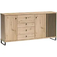 Minio , Kommode "CALI 20", Lamellen, 183 cm, mit Metalfüßen, Artisan Eiche / Schwarze Farbe