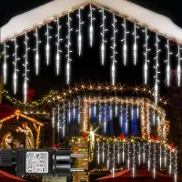 Rosikey 3.5M Eisregen Lichterkette Weiß LED Eiszapfen Lichtervorhang 8 Modi Fenster Balkon Garten Traufe Weihnachtsbeleuchtung Weihnachtsdeco