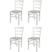 STOCK LINE t m c s Tommychairs - 4er Set Stühle CUORE für Küche und Esszimmer, robuste Struktur aus Buchenholz, deckend Weiss lackiert und gepolsterte Sitzfläche mit Stoff in der Farbe Perlgrau bezogen