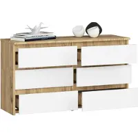 BDW , Kommode, 6 Schubladen, 100x57, Schrank, Sideboard, Eiche Artisan / Weiss