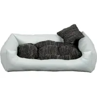 POOM Hundebett EKO – Elegantes Hundesofa aus Ökoleder, pflegeleichte Hundeliege und langlebiges Hundekissen in hoher Qualität (XL - 100x75, Weiß)