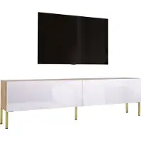 3Xeliving TV-Schrank : Wotan-Eiche / Weiß Hochglanz mit Beinen in Gold, 170 x 52 x 32 cm