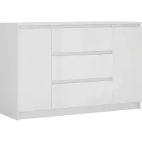 3Xeliving Kommode, Mattweiß, glänzend Weiß, 120 x 39 x 78 cm, 2 Türen, 3 Schubladen