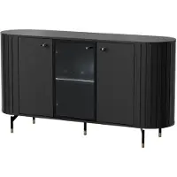 MINIO go for it , Kommode „ZAMA“ 150 cm, mit Glastür, dekorative abgerundete Seiten, mit LED-Beleuchtung, Schwarze Farbe