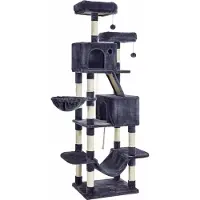 In And OutdoorMatch Luxus-Kratzbaum Elena – 206 cm – Für Katzen – Schwarz – Weiches Katzenbett – Hängematte – Katzenspielzeug – Geeignet für kleine und große Kätzchen