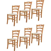 STOCK LINE t m c s Tommychairs - 6er Set Stühle CUORE für Küche und Esszimmer, Robuste Struktur aus lackiertem Buchenholz im Farbton Honig und gepolsterte Sitzfläche mit Stoff in der Farbe Elfenbein bezogen