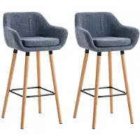 In And OutdoorMatch Luxus Barhocker Amari – Blau – Holz – Modernes Design – 2er Set – Rückenlehne – Fußstütze – Für Küche und Bar – Gepolsterte Sitzgelegenheit