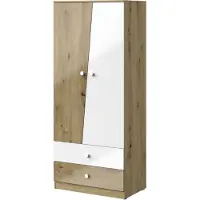 Minio , Drehtürenschrank, Kleiderschrank "Nantes" 80 cm, Fronten Hochglanz, Artisan Eiche/Weiss Farbe