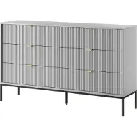 3Xeliving Kommode: 6 Schubladen, Grau, Schwarze Beine, 154 x 39 x 83 cm