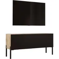 3Xeliving TV-Schrank in Wotan-Eiche / Mattschwarz mit Beinen in Schwarz, 100 x 52 x 32 cm