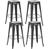In And OutdoorMatch Rustikaler Barhocker Cielo - Schwarz - Industriedesign - Rückenlehne - Für Küche und Bar - Sitzfläche aus Metall