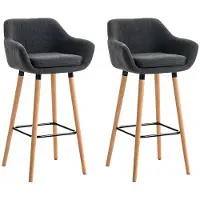 In And OutdoorMatch Luxus Barhocker Lucinda – Grau – Holz – Modernes Design – 2er-Set – Rückenlehne – Fußstütze – Für Küche und Bar – Gepolsterte Sitzgelegenheit