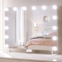 Sonni Kosmetikspiegel 80x65,5cm Schminkspiegel mit 3 Farbe Licht, Einstellbare Helligkeit, mit USB und Halterung, 10x Vergrößerung,Wandspiegl, weiß