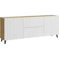 MINIO go for it , Kommode „LOKET“ 180 cm, MDF-Front mit 3D-Muster, Eiche Aristan / Weiß Farbe