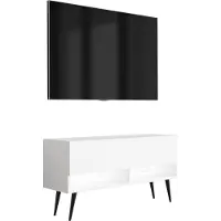 3Xeliving TV-Lowboard 100 cm Mattweiß, schwarze schräge Beine, weiße LED, 100 × 32 × 52 cm