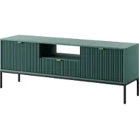 Domo NOVA TV-Lowboard 2 Türen, 1 Schublade, Goldgriffe, geriffelte Fronten, Labrador, Metallgestell Schwarz, 154x56x39 cm