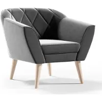 Sofello GUTTO Sessel aus Velour Samt grau KARO Relaxsessel Fernsehsessel im Skandinavischen Stil Polstersessel auf hohen Holzbeinen hohe Füẞe moderne Steppung