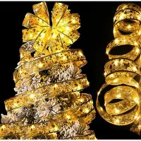 Rosikey 2M Warmweiß Weihnachtsband Lichter, Silber Batteriebetrieben Weihnachtsbaum Schleifen Band, Weihnachtsbaum Lichterkette für Party Hochzeit Innen Weihnachtsbeleuchtung