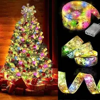 Rosikey 5M Bunt Weihnachtsband Lichter, Gold Batteriebetrieben Weihnachtsbaum Schleifen Band, Weihnachtsbaum Lichterkette für Party Hochzeit Innen Weihnachtsbeleuchtung