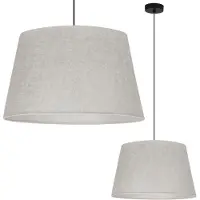 Light11 HOME Hängelampe, Leinenkegel, schwarz, 1 flach, hellbeiger Lampenschirm, L01 44cm