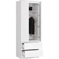 BDW , Kleiderschrank 2 Türen 2 Schubladen, 180x60x51 cm, Weiß