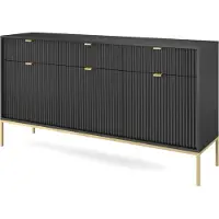 3Xeliving Kommode: 3 Schubladen, 3 Türen, Schwarz, Gold, 154 x 83 x 39 cm, goldene Griffe