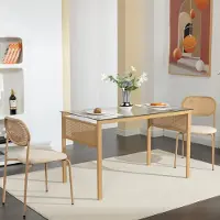 CDGlobal Esszimmerstühle 2er Set, Küchenstuhl mit Rattan Rückenlehne, Wohnzimmerstuhl mit Metallrahmen, Rattanstuhl für Wohnzimmer Esszimmer (47,75x45,97x79,75 cm)