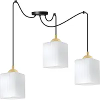 Light11 HOME Hängeleuchte Riffle Spinne schwarz-gold 3-flammig mit weißen Würfelschirmen E27 – stilvolle Deckenleuchte für moderne Innenbeleuchtung