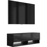 3Xeliving TV-Lowboard 100 cm Mattschwarz / Hochglanzschwarz, weiße LED, 100 × 32 × 34 cm