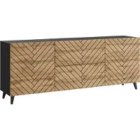 MINIO go for it , Kommode „LOKET“ 180 cm, Front aus MDF mit Fischgrätmuster, Schwarz / Wotan Farbe