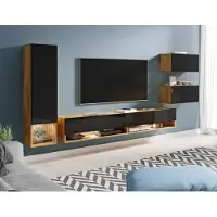 MINIO go for it , Wohnwand "AMY", 4-Teilig, hängend, ohne LED-Belechtung, Wotan Eiche/ Schwarz Farbe