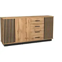 Minio , Kommode 179 cm, Sideboard "Lamia", mit MDF Lamellen, Wotan Eiche/Schwarz Matt Farbe,