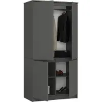 BDW 4-Türiger Kleiderschrank, Garderobenschrank 4 Fachböden, Grau