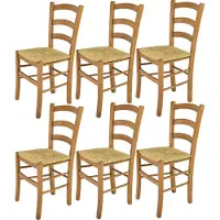 STOCK LINE t m c s Tommychairs - 6er Set Stühle VENICE für Küche und Esszimmer, robuste Struktur aus lackiertem Buchenholz im Farbton Eichenholz und Sitzfläche aus Stroh