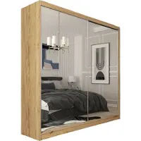 MargaretHadas24 200 cm Kleiderschrank Darix mit Spiegel inklusive 2 Schiebetüren Schwebetürenschrank (Farbe: artisan)