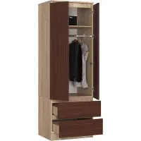BDW , Kleiderschrank 2 Türen 2 Schubladen, 180x60x51 cm, Eiche Sonoma / Venga