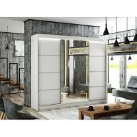 MargaretHadas24 Kleiderschrank Padwa 250 cm inklusive 3 Schiebetüren mit Spiegel Kleiderstange Garderobe Schrank Lieferung bis in die Wohnung (Farbe: weiß und weiße Front)
