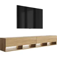 3Xeliving TV-Lowboard 200 (2 x 100) cm Eiche Craft, weiße LED, 200 × 32 × 34 cm