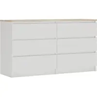 3Xeliving Kommode 6 Schubladen, Farbe: Mattweiß / Sonoma-Eiche TOP, 138 x 78 x 39 cm