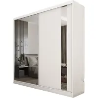 MargaretHadas24 200 cm Kleiderschrank Gabo mit Spiegel inklusive 2 Schiebetüren Schwebetürenschrank (Farbe: weiß)
