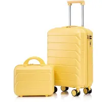 LVHOM Hartenschalenkoffer-Set 2-teilig aus ABS-Hartschale, 14"-19"-Set mit 360° Rollen, Reisekoffer-Set, Trolley Set wasserdicht, Gelb