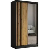MargaretHadas24 120 cm Kleiderschrank Neli mit Lamellen und Spiegel inklusive 2 Schiebetüren Schwebetürenschrank (Farbe: schwarz, Artisan, Lamelle schwarz)