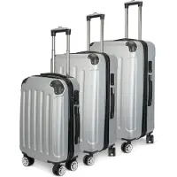 CDGlobal Kofferset 3 teilig Reisekoffer Set Hartschale, Trolley Hartschalenkoffer Handgepäck Koffer 3er Set mit Schwenkrollen,Grau
