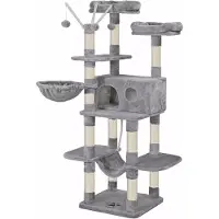 In And OutdoorMatch Luxus-Kratzbaum Terrence - 50 x 50 x 164 cm - für Katzen - hellgrau - weiches Katzenbett - Hängematte - Katzenspielzeug - geeignet für kleine und große Kätzchen
