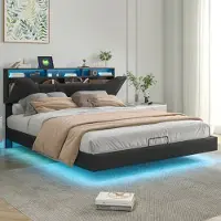 Moonbite Bett (160 x 200 cm) mit LED-Beleuchtung, Stauraumbett mit USB-Anschluss, höhenverstellbarem Kopfteil, Schwarz