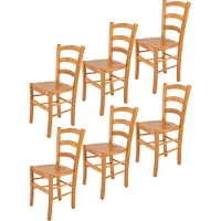 STOCK LINE t m c s Tommychairs - 6er Set Stühle VENICE für Küche und Esszimmer, robuste Struktur aus lackiertem Buchenholz im Farbton Honig und Sitzfläche aus Holz