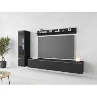 MINIO go for it , Wohnwand, 3-Teilig Set, Veve 1, Hängend oder Stehend, Hochschrank, ohne Beleuchtung, Schwarz matt