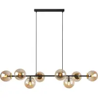 Light11 HOME Hängelampe Siena, schwarz und gold, 8 flache Lampenschirme, Honigfarbe, E14